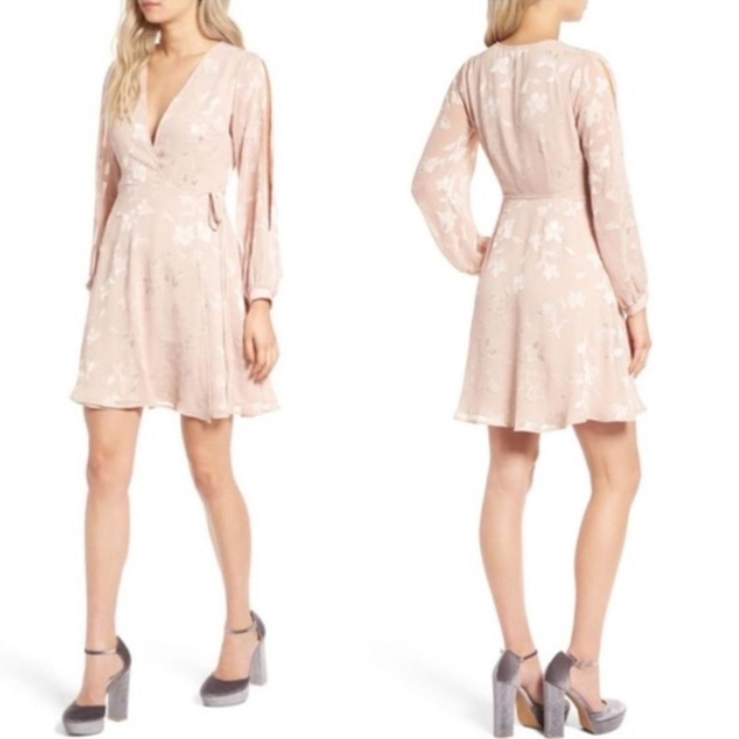 Astr The Label Champagne Rose True Wrap Dress Burnout Floral Size Small